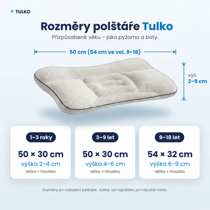 Rozměry polštáře Tulko podle věku