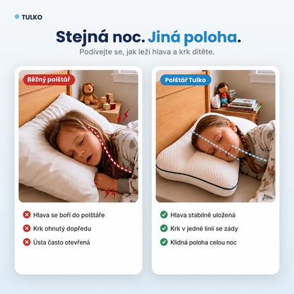 Stejná noc, jiná poloha: běžný polštář vs Tulko